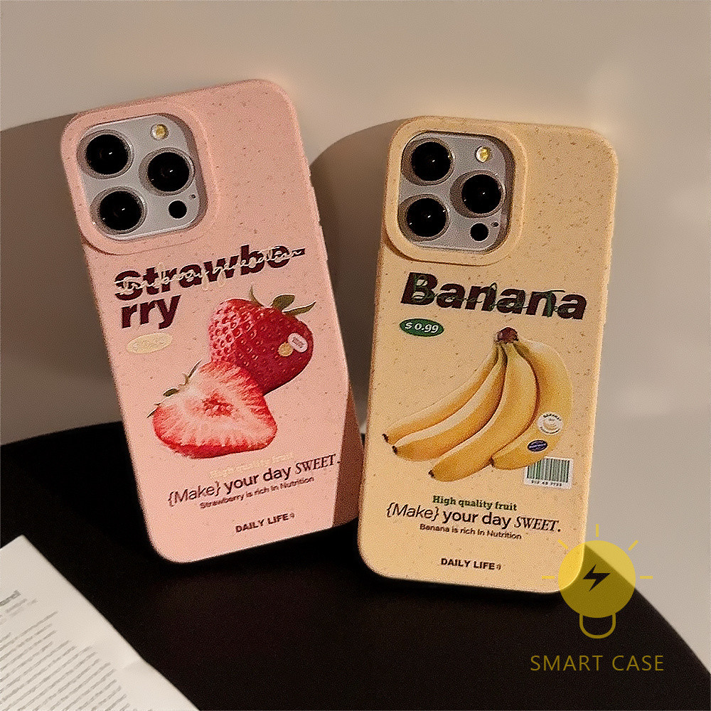 For เคสไอโฟน 11 [Strawberry Banana Letters] เคส Phone Case For iPhone 15 Pro Max 14 Pro Max 13 12 11 For เคสไอโฟน11 Ins Korean Style Retro Classic Couple Shockproof Protective TPU Cover Shell
