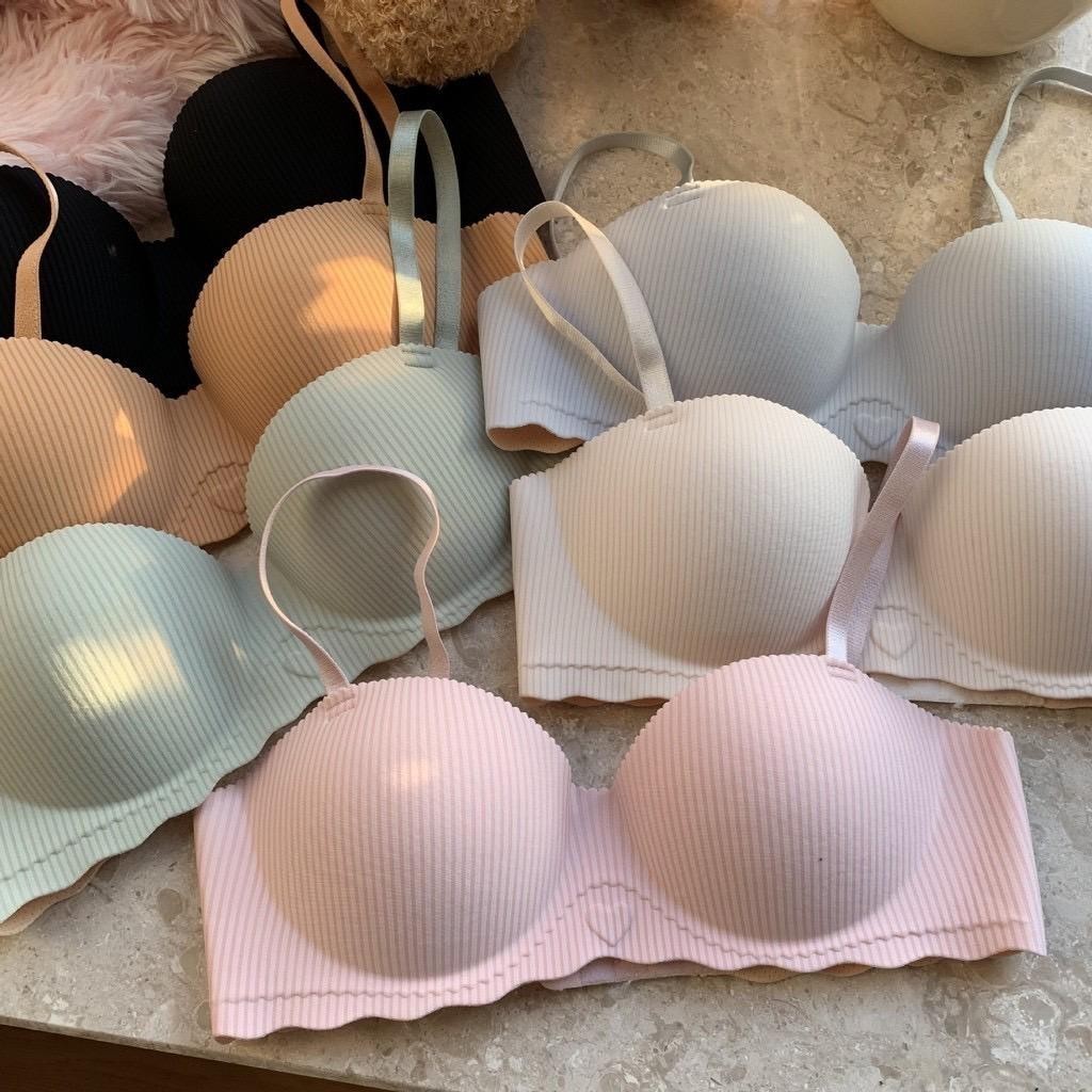 💖พร้อมส่ง💖เสื้อในไร้โครง เสื้อชั้นใน ผู้หญิง แฟชั่น บราไร้ขอบ เสริมฟองน้ำดันทรง งานขอบหยัก สีพาสเทล