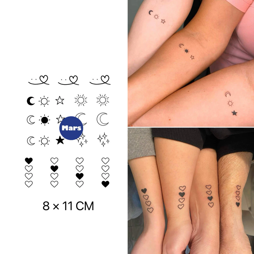 【Mars Tattoo】ใหม่ สติกเกอร์รอยสักชั่วคราว ลายผีเสื้อ ดวงจันทร์ ดาว ดวงอาทิตย์ อุ้งเท้า กุหลาบ ดอกไม้ ดวงอาทิตย์ 2 สัปดาห์ ติดทนนาน X162