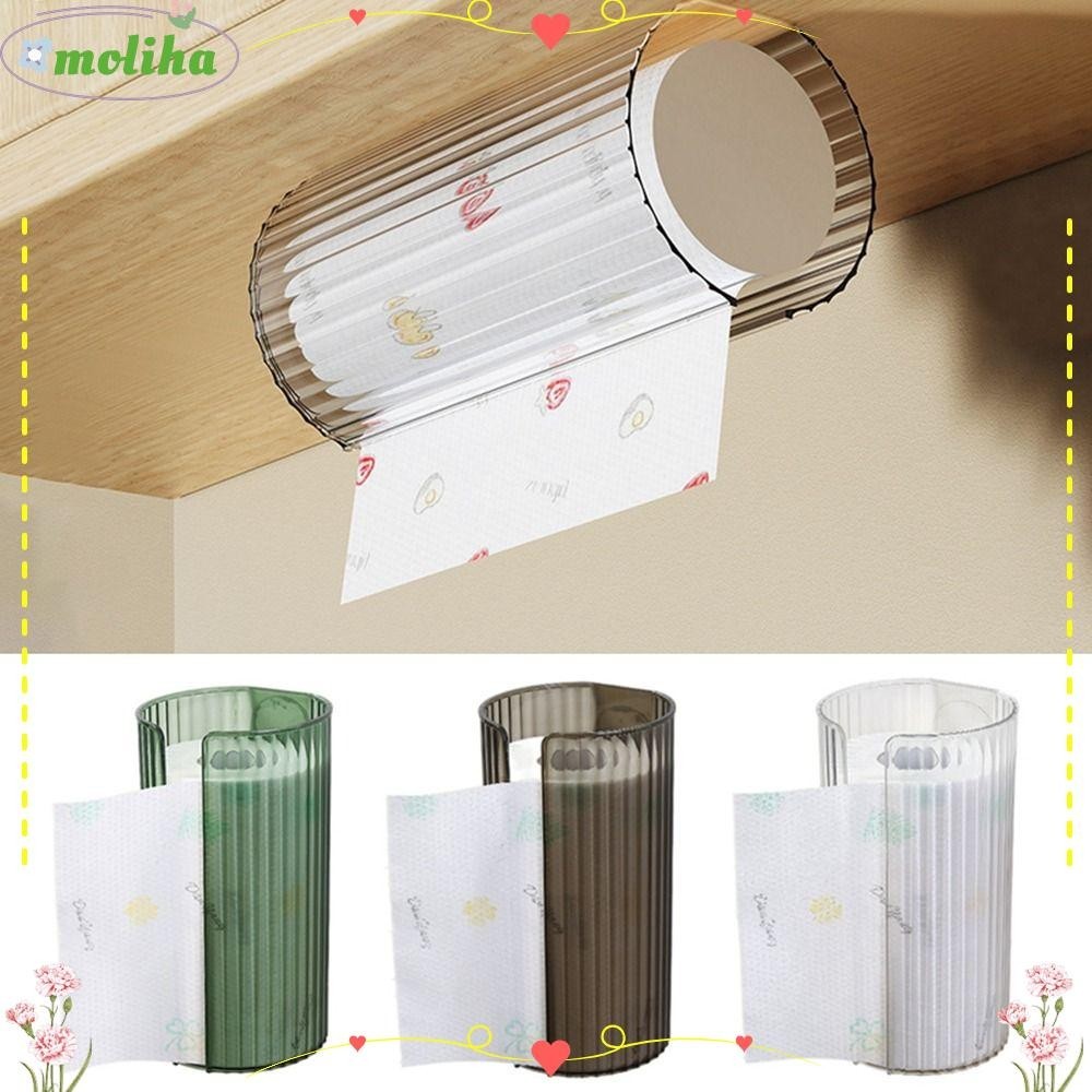Moliha กล่องทิชชู่ติดผนัง, ที่ใส่กระดาษทิชชู่ แบบใส, ติดผนัง ทนทาน ไม่ต้องเจาะรู กล่องเก็บผ้าเช็ดปาก ครัว