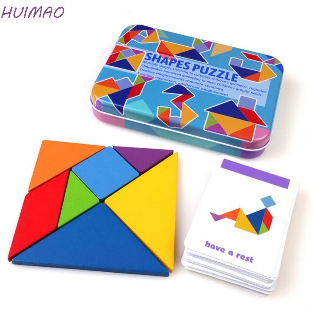 Huimao กล่องเหล็กแทนแกรม ที่มีสีสัน สําหรับเด็ก เกมการศึกษา จิ๊กซอว์จิ๊กซอว์ ชุดจิ๊กซอว์เด็ก ของเล่นปริศนา คิด ฝึกจิ๊กซอว์ แทนแกรม