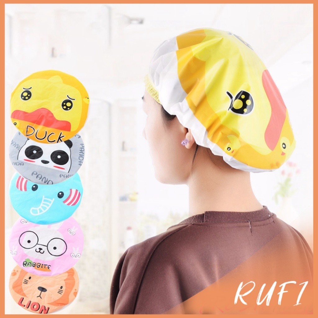 RUFI หมวกคลุมผมอาบน้ำ กันน้ำ ลายการ์ตูนน่ารัก   Shower Cap Kids