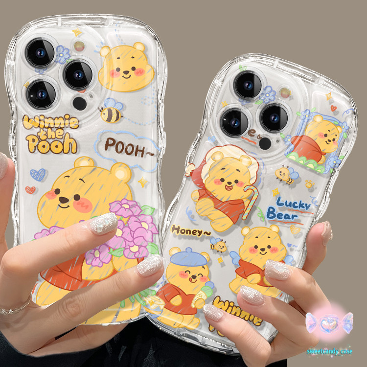 รูปแบบหมีพูห์โทรศัพท์ป้องกันกรณีลายนิ้วมือหลักฐานสำหรับ IPHONE 15 14 13 12 11 Pro Max 7 8 บวก XR x XS Max SE2020