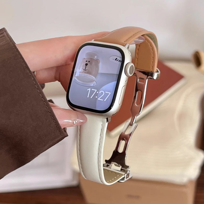 สายนาฬิกาข้อมือหนังแท้ หัวเข็มขัดผีเสื้อ สําหรับ Apple Watch Ultra 9 8 7 6 SE 5 4 3 2 1 ขนาด 38 40 41 มม. 42 44 45 49 มม.