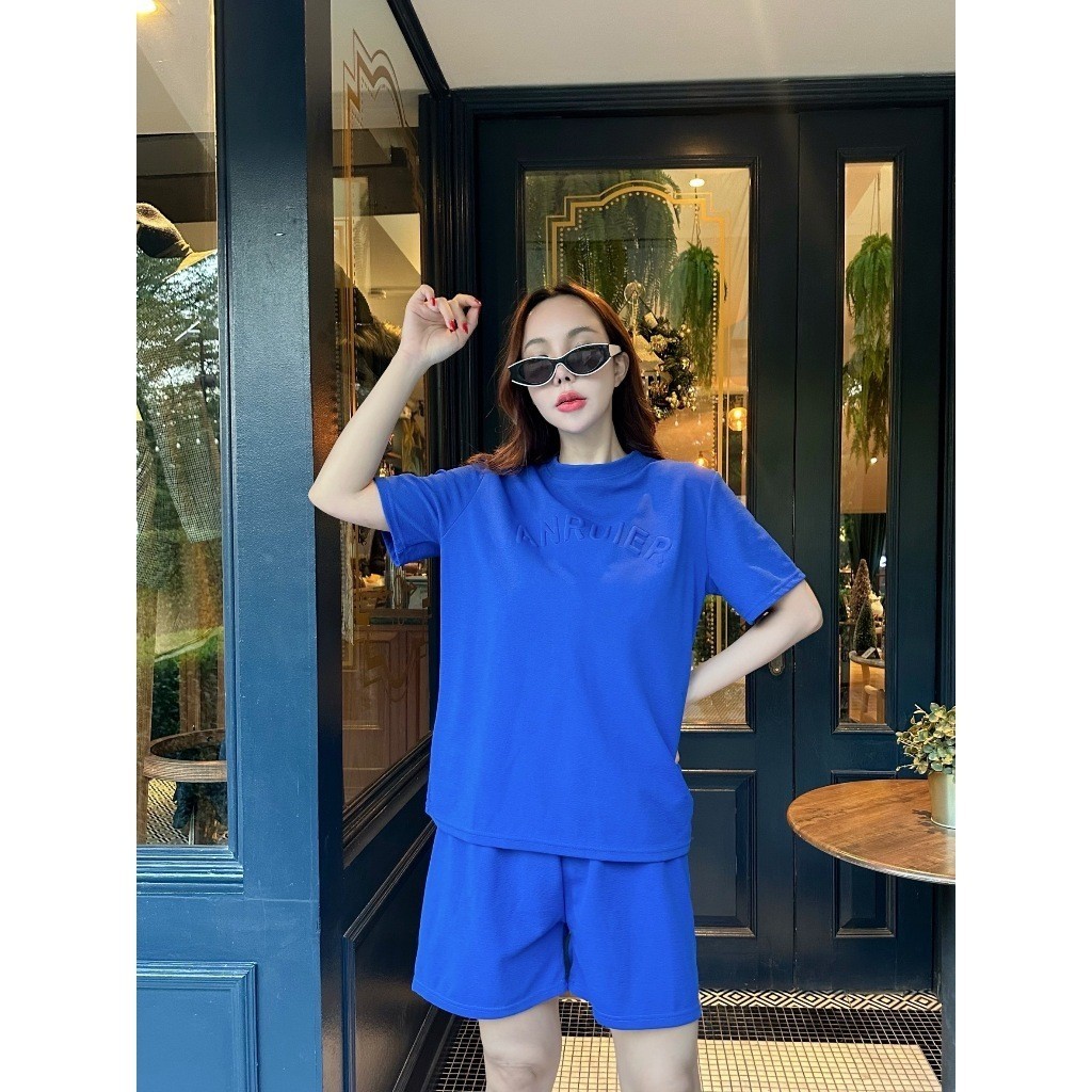 ชุดเซ็ตดีไซน์ตัวอักษรหลวมสไตล์เกาหลี แขนสั้นขาสั้น สวมใส่สบาย เสื้อผ้าแฟชั่น ทรงหลวม ผ้านิ่ม 2 ชิ้น สไตล์เรียบๆ TZ4007