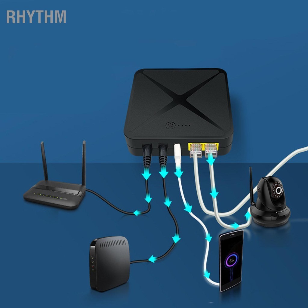 Rhythm Mini UPS 5V 9V 12V 48V POE พอร์ต Uninterruptible Power Supply 8000mAh 18Wh แบตเตอรี่สำรองสำหรับกล้องโมเด็ม Router