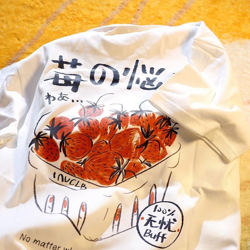 เกาหลี เสื้อแบบดารา เสื้อยืดแขนสั้น CMDXY0490 ผู้ชาย ผู้หญิง ลายทาง ตัวอักษร หลวม ลายสกรีน ฤดูร้อน ฤดูใบไม้ผลิ