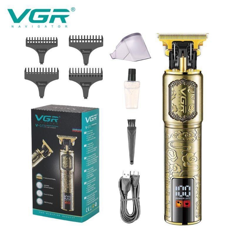 VGR V-073 Professional Hair Trimmer Vintage Gold T-Blade Hair Clipper ชาร์จตัดผมเครื่องโกนหนวดไร้สาย