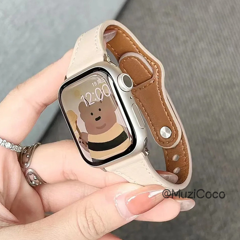 สายนาฬิกาข้อมือหนังวัวแท้ แบบบาง สําหรับ Smart Watch 10 9 8 7 41 46 มม.45 มม. Correa Girl Strap 40 มม. 44 มม. 38 42 มม. 49 มม. iWatch Series SE 6 5 4