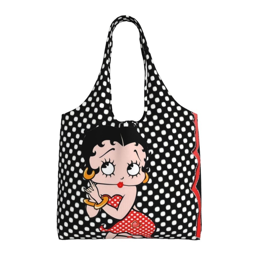 Betty Boop กระเป๋าสะพายไหล่ กระเป๋าช้อปปิ้ง ผ้าแคนวาส ความจุขนาดใหญ่ 32*36 ซม.