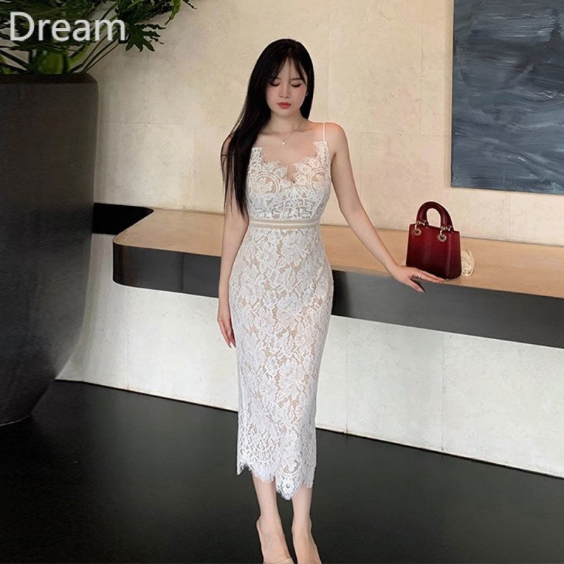 [In stock]Beauty Gentle Dress High-Grade Tea Break Pure Lace Strap Dress