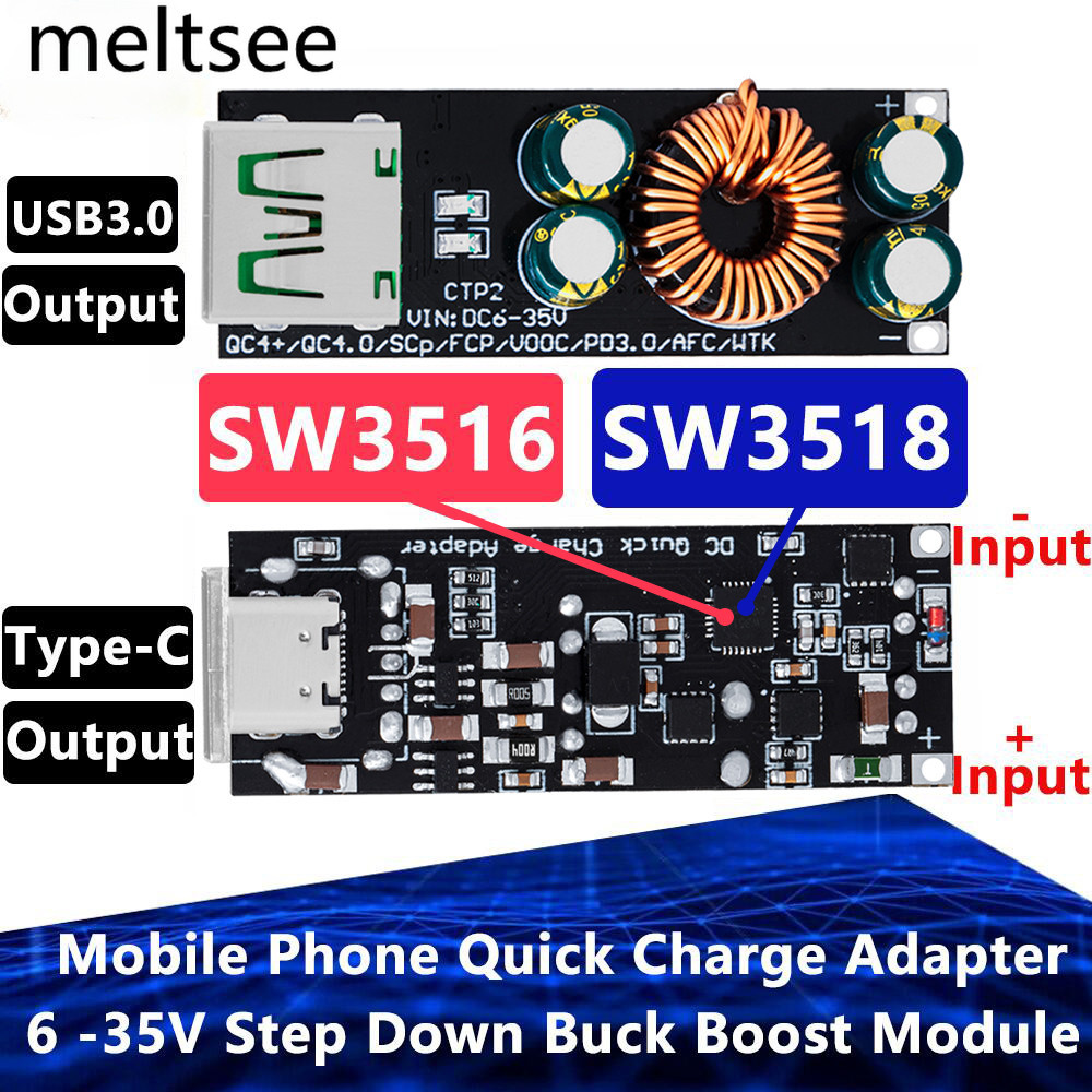 Sw3518 / SW3516 QC4.0 QC3.0 USB Type-C โทรศัพท์มือถืออะแดปเตอร์ชาร์จเร็ว 6 -35V ขั้นตอนลง Buck Boost