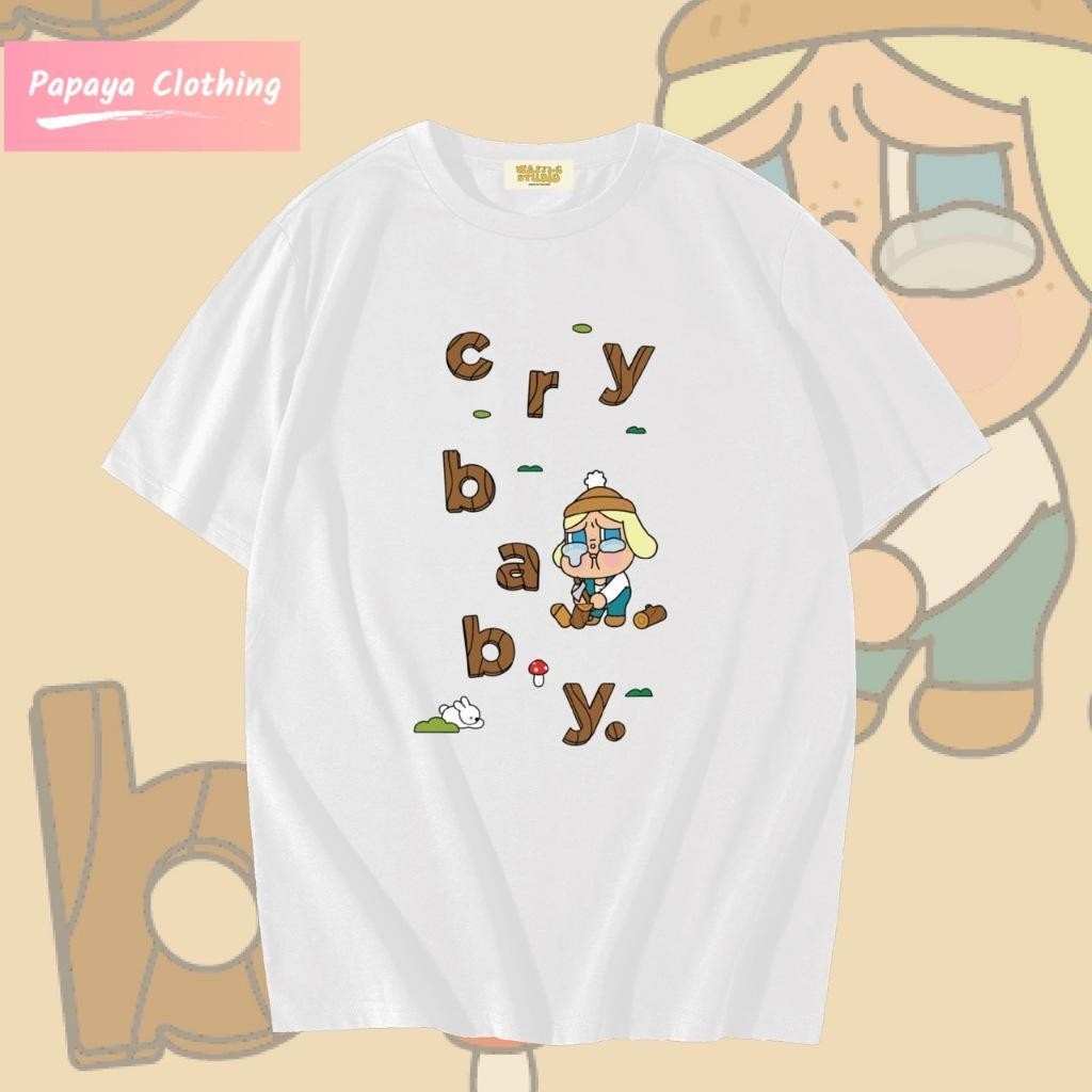Papaya เสื้อยืดโอเวอร์ไซส์ เสื้อยืดเกาหลี ผ้าคอตตอน100% เสื้อยืด Crybaby WS0001