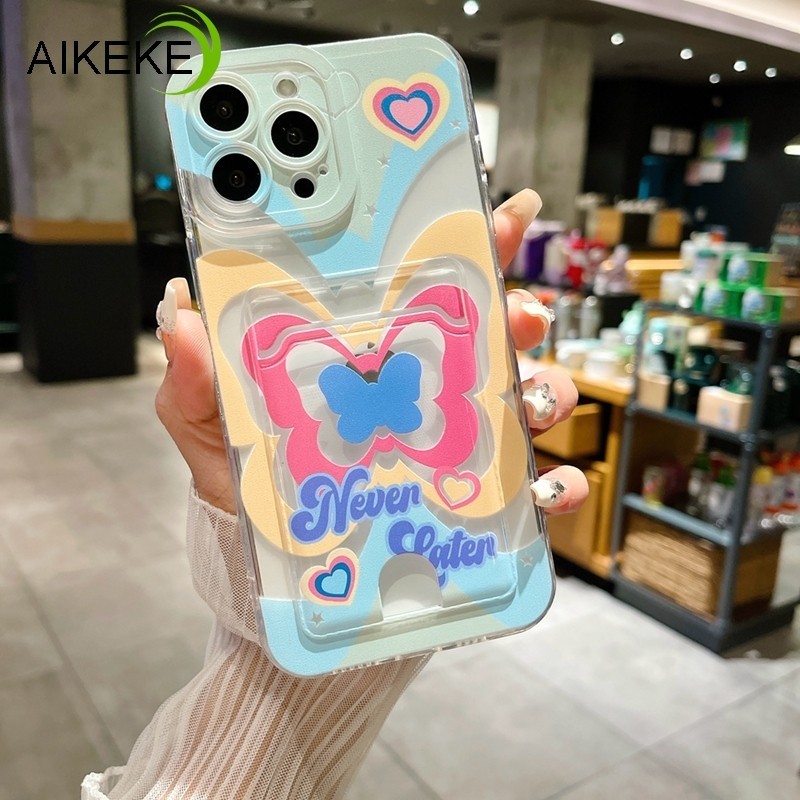 เคสโทรศัพท์มือถือแบบนิ่ม ใส ลายผีเสื้อ พร้อมช่องใส่บัตร สําหรับ Samsung Galaxy S24 S23 S22 Plus S24 