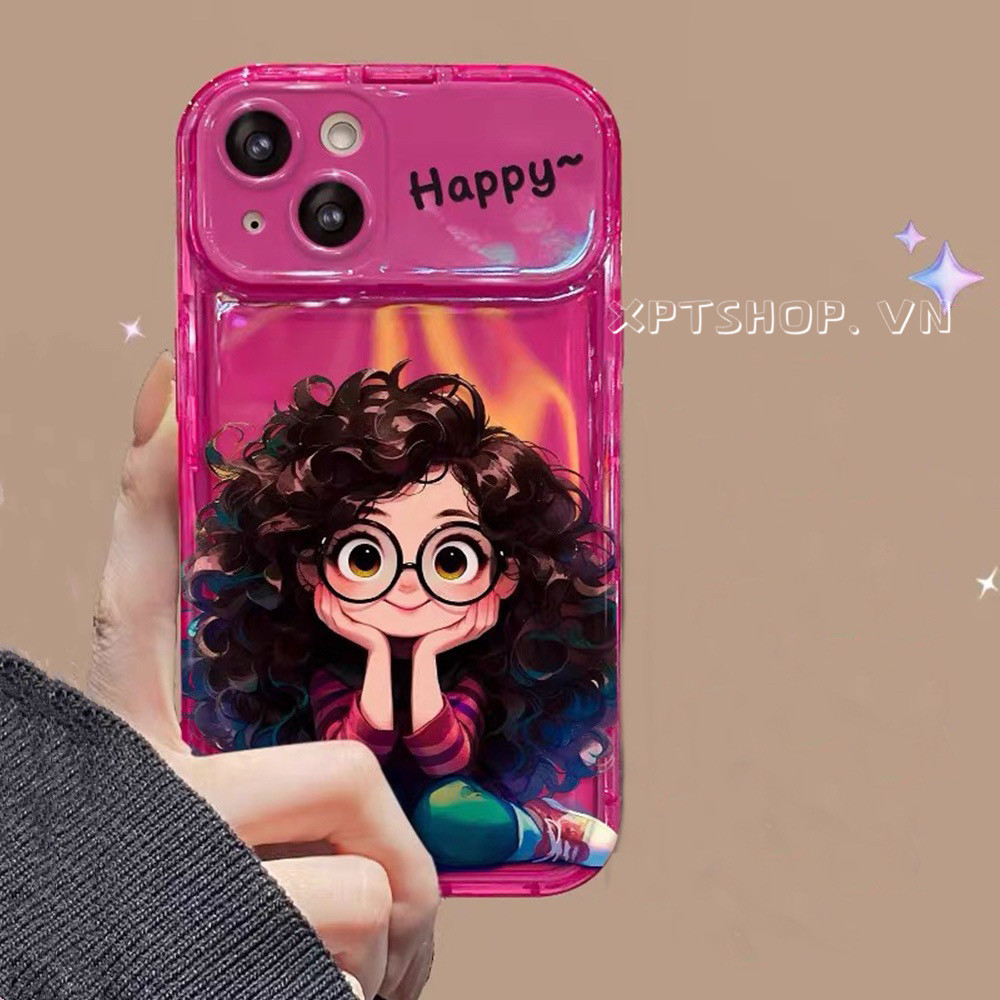 สาวแว่นตาผมหยิกเคสโทรศัพท์สําหรับ iPhone 16ProMax 16Pro 16Plus 15ProMax 14 13 12 11ProMax XR IX 78Plus Full Coverage กันกระแทกกระจกพับฝาครอบ