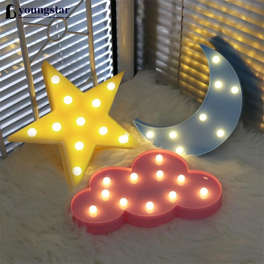 Youngstar โคมไฟกลางคืน LED รูปก้อนเมฆ ดวงจันทร์ 3D สไตล์นอร์ดิก สําหรับตกแต่งห้องนอนเด็ก F9G4