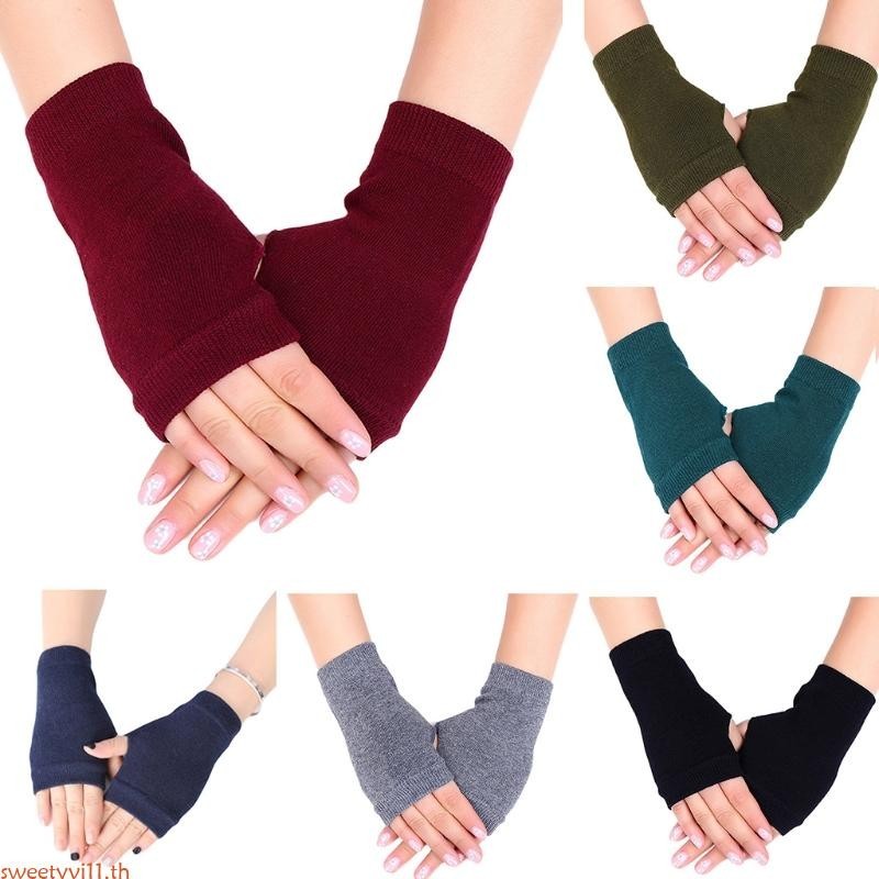 Sweetyvi1 ถุงมือถัก แบบครึ่งนิ้ว ให้ความอบอุ่น เหมาะกับฤดูหนาว สําหรับผู้หญิง และผู้ชาย