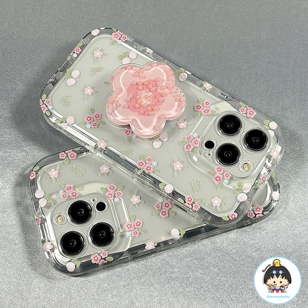 Insดอกไม้สีชมพูQuicksand Stand Holderเคสโทรศัพท์เข้ากันได้กับIPhone 16 15 14 13 12 11 Pro MaxกรอบหนากันกระแทกSoft TPUฝาครอบIPhone
