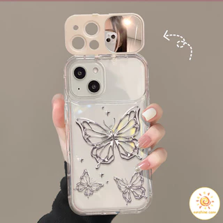 กระจกพับ กระจกแต่งหน้ารูปผีเสื้อสวยงามเต็มจอ ไอโฟน11 For iPhone12 13 14 15Pro MAX X XS XR XS 6 7 8Plus SE2020เคสโทรศัพท์