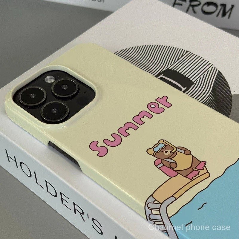 เคสโทรศัพท์มือถือแบบแข็ง ลายหมีว่ายน้ํา ฤดูร้อน สําหรับ Iphone 14 13 XS 12ProMax 11 5LLT