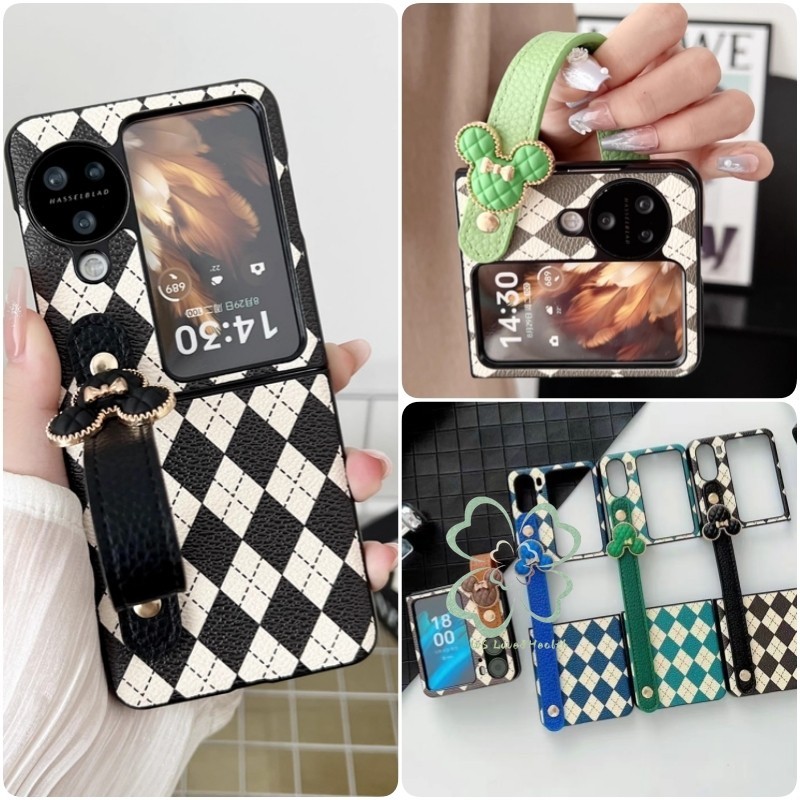 เคสโทรศัพท์มือถือหนังแข็ง กันกระแทก ปิดด้านหลัง แบบฝาพับ ลายหนูน่ารัก ประดับเพชร พร้อมสายคล้องข้อมือ สําหรับ OPPO Find N3 N2