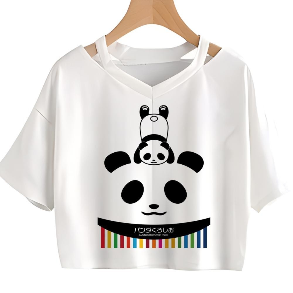 Kawaii Panda 2000s aesthetic yk2 เสื้อครอปท็อป มังงะ Kawaii fairy grunge hippie crop top