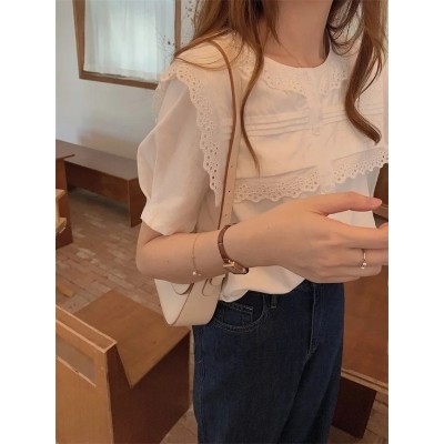 ไอมโนกะ เสื้อเชิ้ตคอปกลูกไม้หวานสำหรับผู้หญิง แขนสั้นฤดูร้อน ดีไซน์หรูหราและอ่อนโยน สไตล์ Xi Guan Me NGAC
