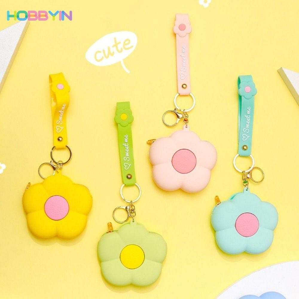 HOBBYIN กระเป๋าสตางค์ซิลิโคน รูปดอกไม้ ล้างทําความสะอาดได้ พร้อมพวงกุญแจ สําหรับใส่เหรียญ และจุกนมเด็ก