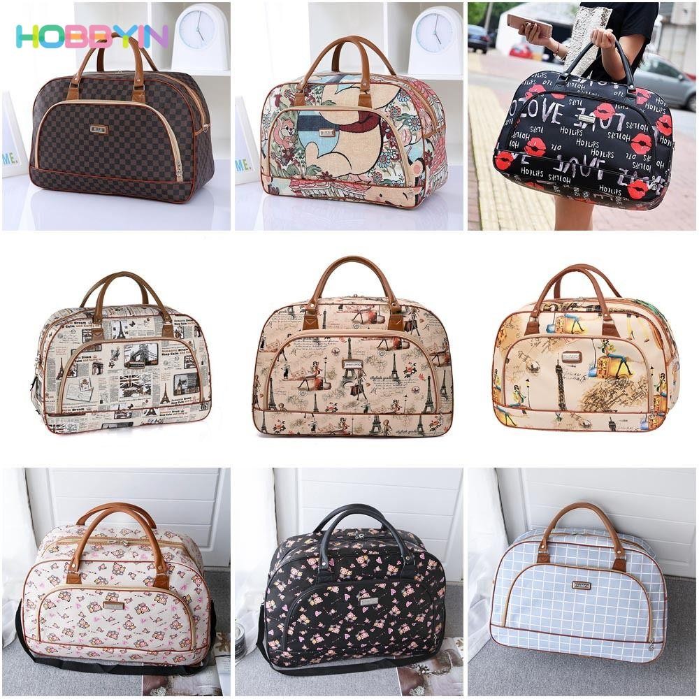 HOBBYIN กระเป๋าเดินทาง กระเป๋าถือ หนัง PU พิมพ์ลาย มีซิป ขนาดใหญ่ ทนต่อการสึกหรอ ระบายอากาศ