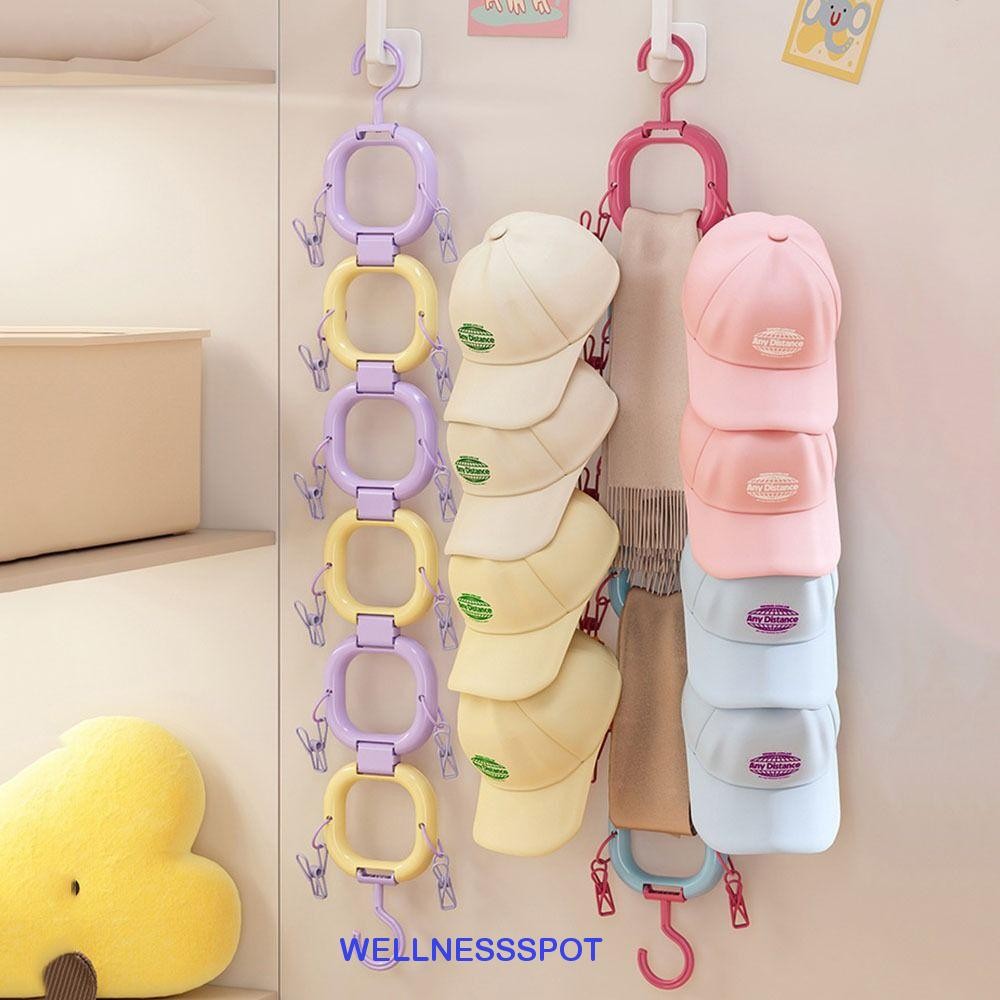 Wellnessspot ชั้นเก็บหมวก, หมุน 4/6 ตะขอไม้แขวนเสื้อหมวกเบสบอล, สากลสะดวกมัลติฟังก์ชั่แนวตั้งแขวนหมวกออแกไนเซอร์ตู้เสื้อผ้า