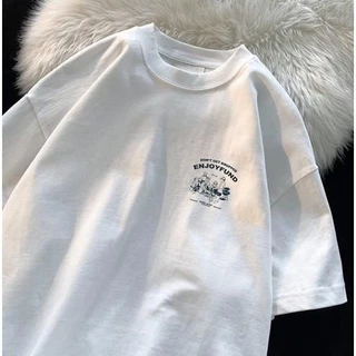 (จัดส่งตลอด 24 ชั่วโมง)เสื้อยืด Oversize เสื้อยืดลายกาแฟ มินิมอล สไตล์เกาหลี แขนสั้น คอตตอน 100%