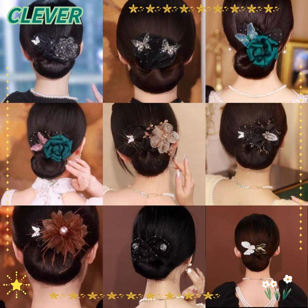 Clever กิ๊บติดผมดอกไม้, ผ้าลื่นผม Bun Roller, แฟชั่นเครื่องมือจัดแต่งทรงผมยืดหยุ่นขี้เกียจดัดผมผู้หญิงสาว – โปรปัง
