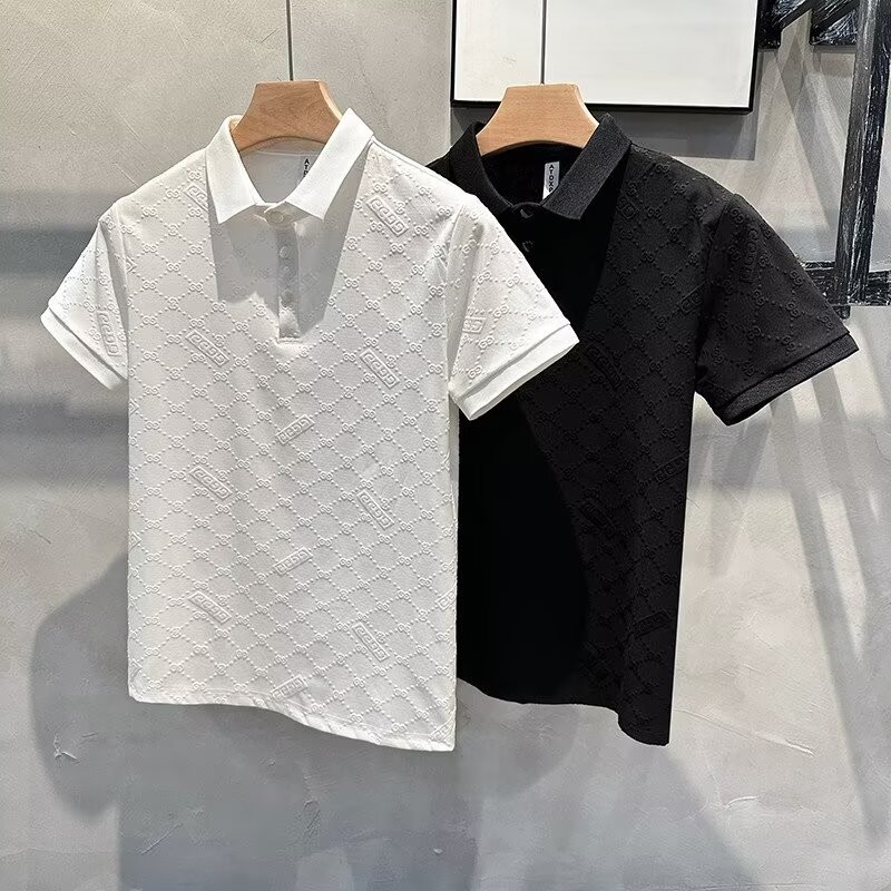 ผ้าแจ็คการ์ด เสื้อโปโลลําลองสบายและระบายอากาศวัยรุ่นปกเสื้อยืดแขนสั้น ราคา ถูกที่สุด ดีลบีเคเค แกลเลอรีภาพที่ 5
