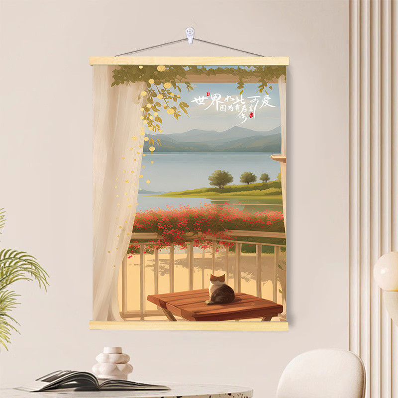 ของตกแต่งบ้าน ที่เรียบง่ายทันสมัยริมทะเลระเบียงหน้าต่างภูมิทัศน์ภาพวาดไม้เนื้อแข็งห้องนั่งเล่นห้องนอนห้องรับประทานอาหารไฟฟ้าเมตรกล่องตกแต่งเลื่อนปิดกั้นว