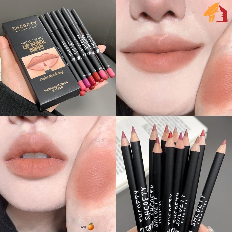 กันน้ํายาวนาน Naked Color Lipliner Set- Smooth Matte Woman Lip Outline บรรจุปากกาสาวแต่งหน้าเครื่องสําอาง