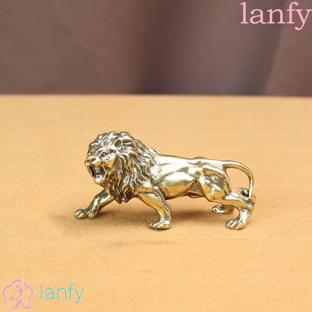 Lanfy รูปปั้นสิงโตทองแดงบริสุทธิ์ รูปสิงโต ทองเหลือง ขนาดเล็ก สไตล์โบราณ สําหรับตกแต่งบ้าน