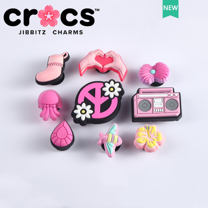 Jibbitz crocs หัวเข็มขัดรองเท้า สีชมพู ผึ้ง ดอกไม้ น่ารัก เด็กผู้หญิง รองเท้า อุปกรณ์เสริม เสน่ห์ ปุ่ม
