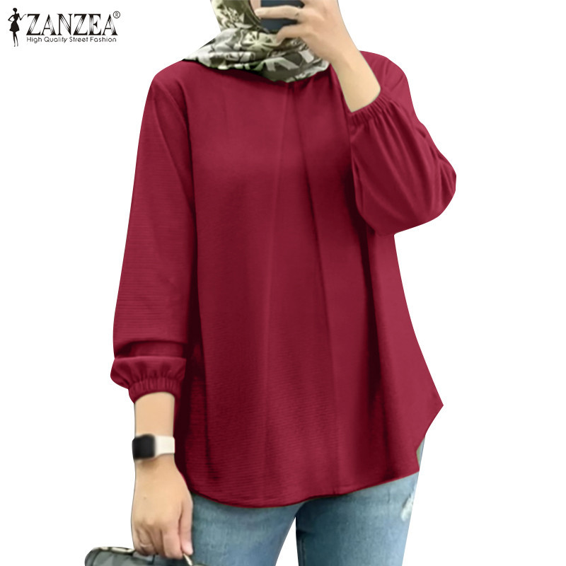 Zanzea เสื้อเบลาส์ คอกลม แขนยาว สไตล์มุสลิม แฟชั่นสําหรับผู้หญิง