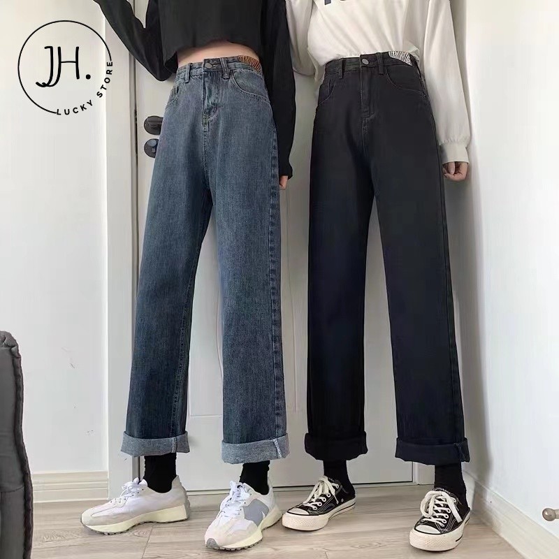 JH.lucky กางเกงยีนส์แฟชั่นเกาหลี กางเกงยีนส์ขากระบอกเอวสูง ทรงสวย สีดำสายเท่ห์ สาวๆห้ามพลาด สินค้างานคุณภาพ #204