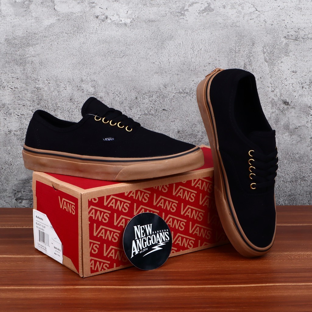 (ถุงเท้าโบนัส+ถุงกระดาษ+สายรัดพิเศษ) Vans Authentic Classic Basic Black Black Gum Ring Gold DT BNIB