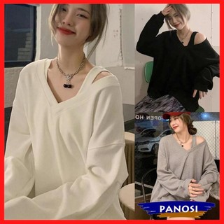 Loose-fitting off-the-shoulder sweater sweatshirt, beautiful cotton flannel women's shirt, beautiful women's t-shirt A128 PANOSI