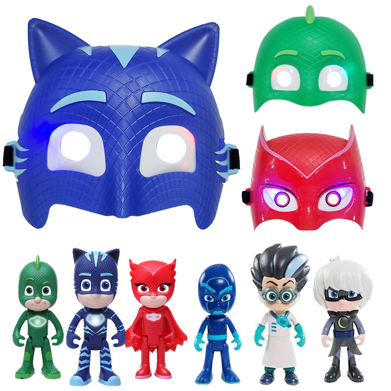 Pj ตุ๊กตาของเล่น PVC Light Up Mask CosPlay Catboy Gekko Owlette Dress Up ของขวัญวันเกิดเด็ก