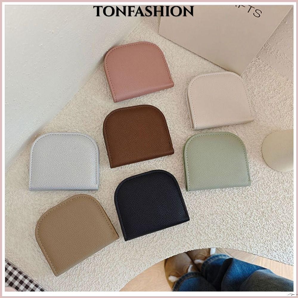 Tonfashion กระเป๋าสตางค์ ใบสั้น หนัง PU มีซิป สีพื้น ขนาดเล็ก แบบพกพา สําหรับผู้หญิง