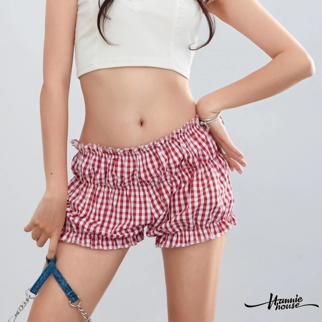 Hannie- กางเกงขาสั้น เอวยางยืด ลายสก๊อต สําหรับผู้หญิง