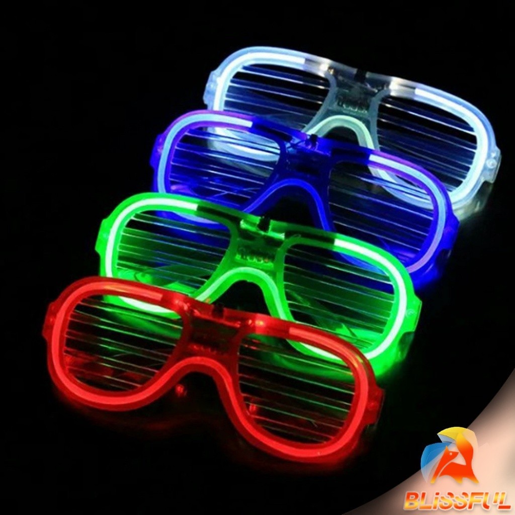 B.F แว่นตาเรืองแสง ""มีหลอดไฟ LED"" แว่นตาเรืองแสง คริสต์มาส Luminous glasses