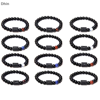[Dhin] สร้อยข้อมือลูกปัดหินนิลธรรมชาติ สีดํา 12 กลุ่มดาว สําหรับผู้หญิง ผู้ชาย COD