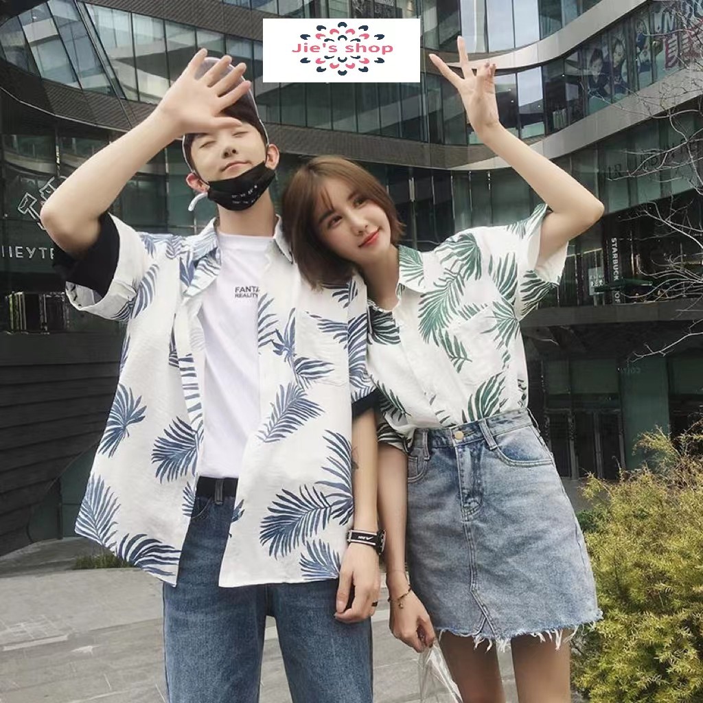 NEW Jie's shopเสื้อเชิ้ตแขนสั้น พิมพ์ลาย สไตล์ฮาวาย เสื้อเชิ้ตแฟชั่น สำหรับผู้หญิงและผู้ชาย2024 Hawaii T4