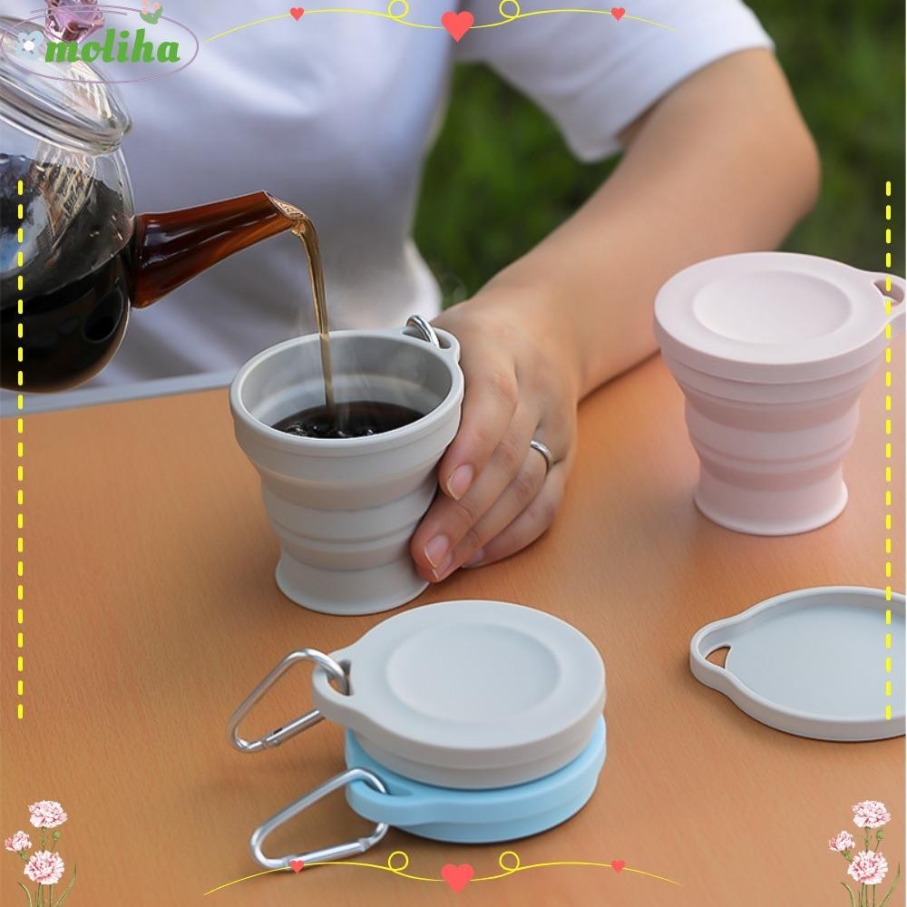 Moliha แก้วน้ําซิลิโคน พับได้ แบบพกพา พร้อมฝาปิด ทนความร้อน สําหรับตั้งแคมป์ เดินป่า ท่องเที่ยว