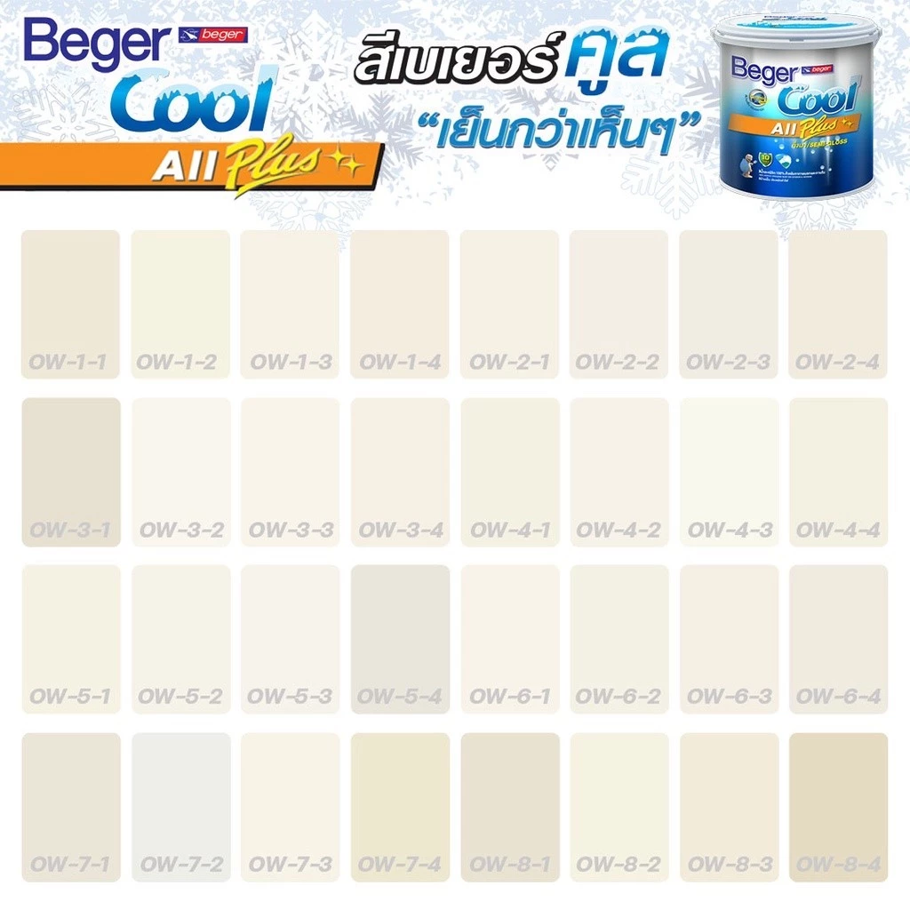 Beger สีครีม คูลออลพลัส กึ่งเงา (ขนาด 9L) สีทาบ้าน สีบ้านเย็น สีเบเยอร์ เกรด 10ปี เช็ดล้างทำความสะอาดได้ สะท้อนควาร้อน