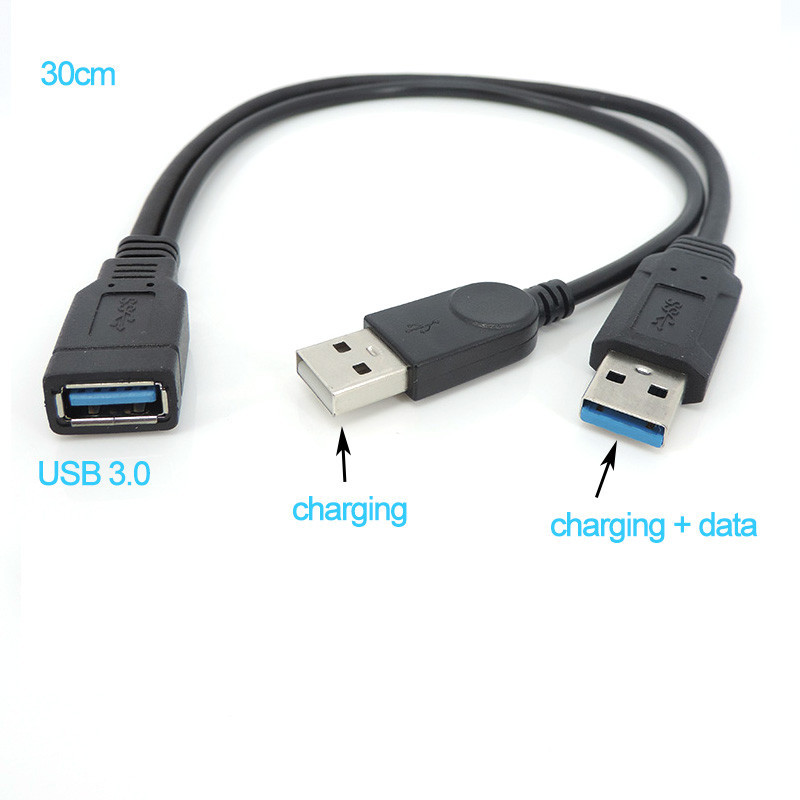 สายชาร์จพาวเวอร์ซัพพลาย USB 3.0 ตัวเมีย เป็น Dual 2 USB 2.0 3.0 ตัวผู้ 30 ซม. THK1